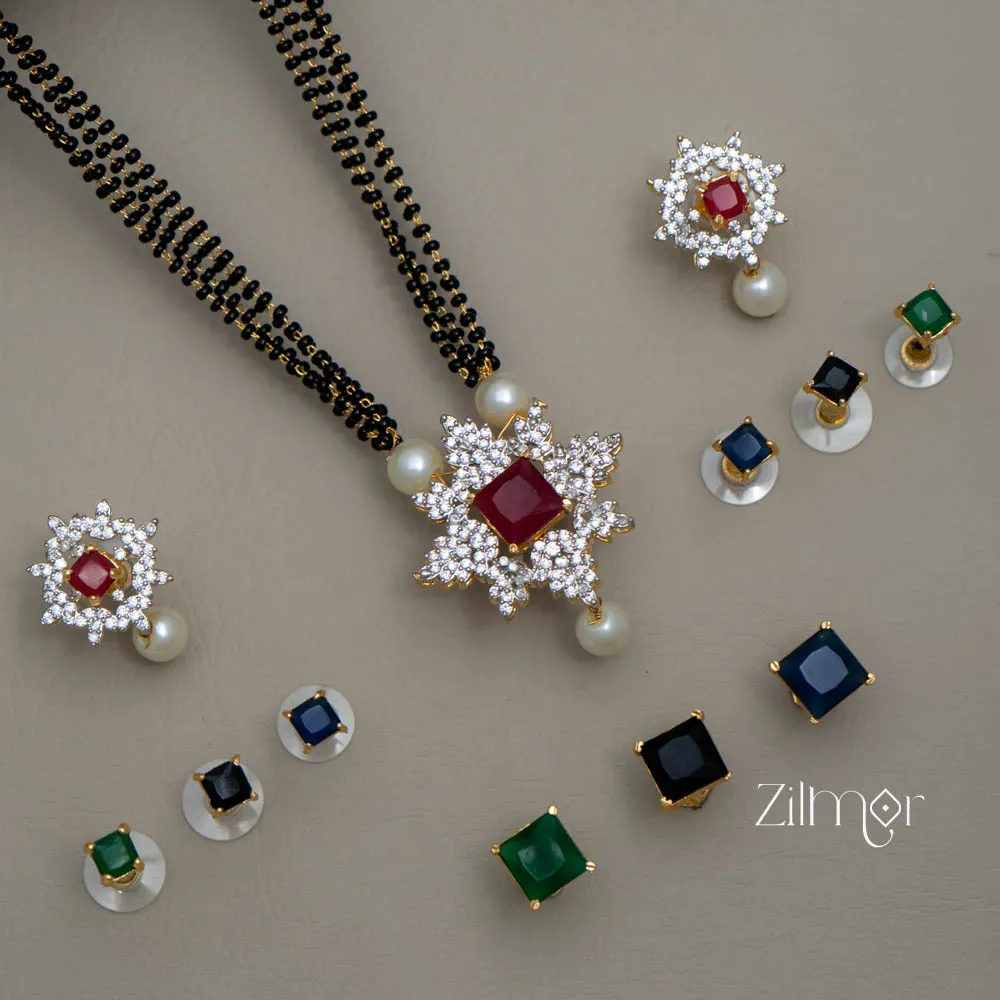 KH101332 - AD Stone  Mangalsutra Necklace with 4 Interchangeable stones Earring Set