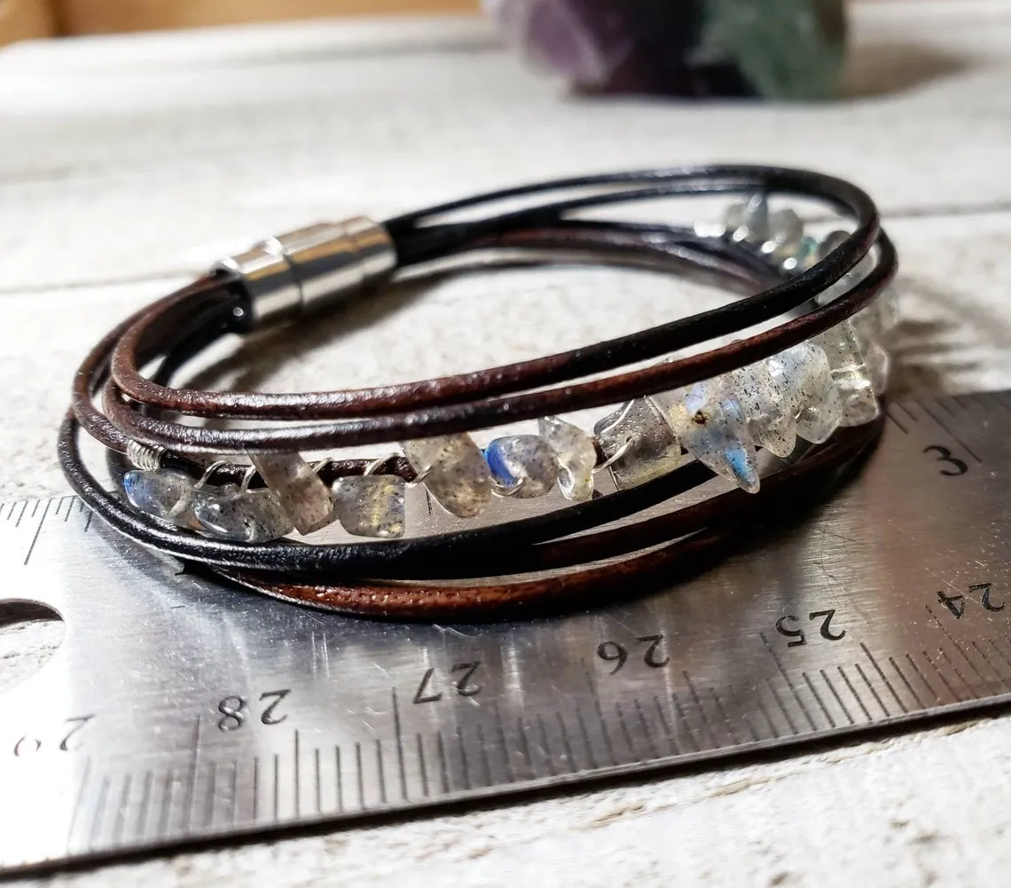 Labradorite leather bracelet