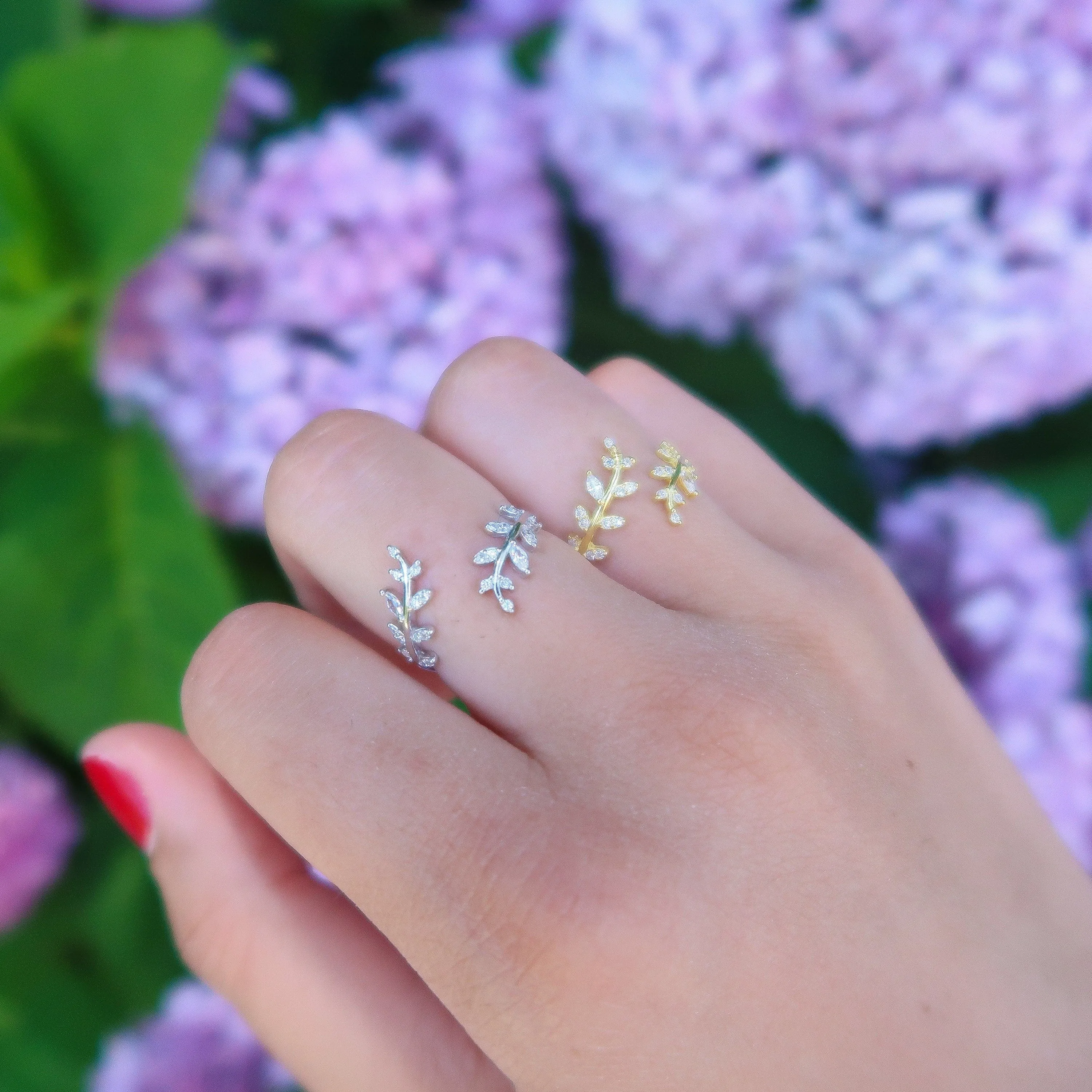 Leaf Ring | Adjustable 925 Sterling Silver Cubic Zirconia Ring