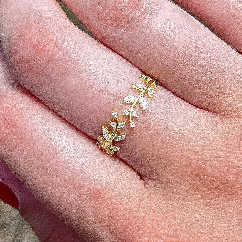 Leaf Ring | Adjustable 925 Sterling Silver Cubic Zirconia Ring