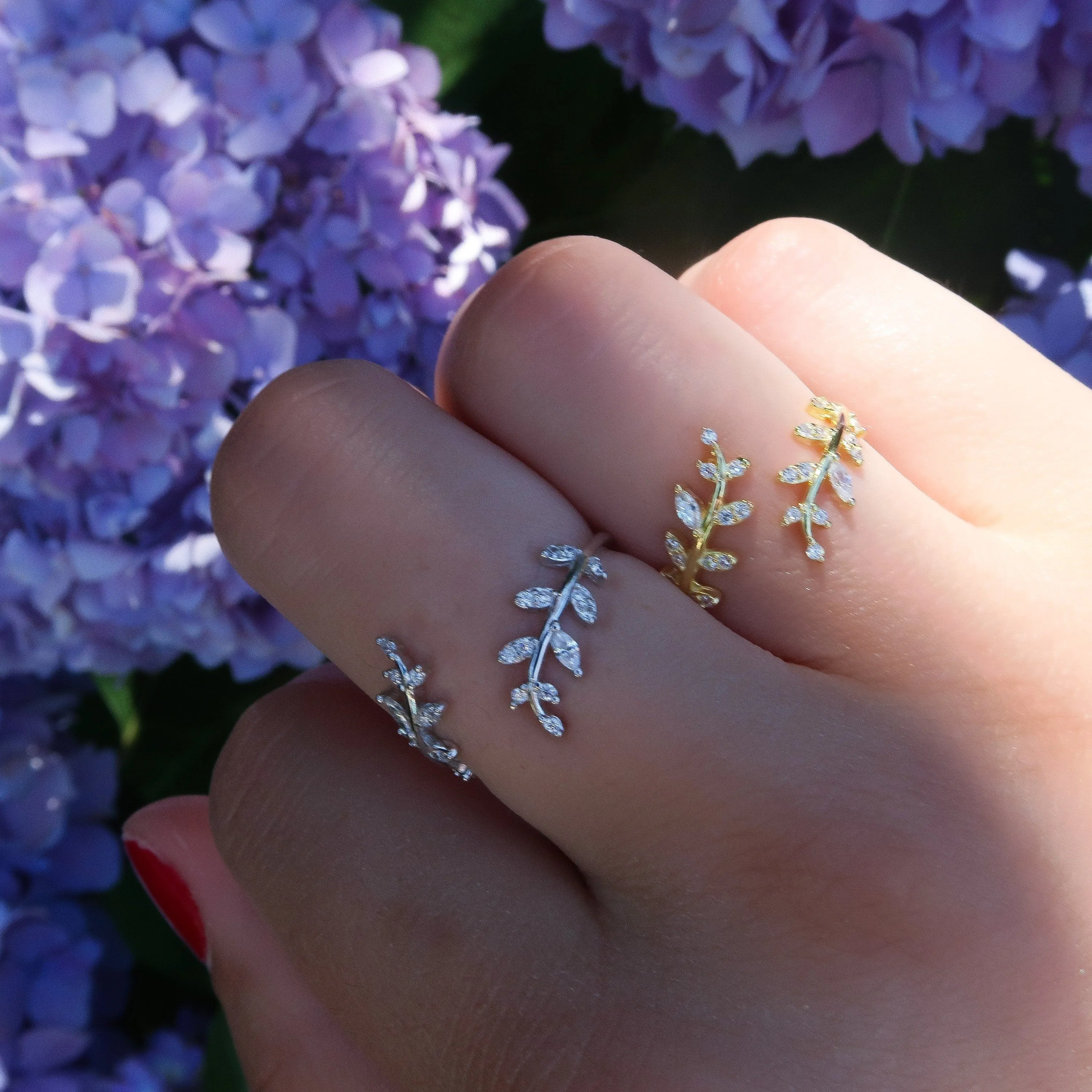 Leaf Ring | Adjustable 925 Sterling Silver Cubic Zirconia Ring