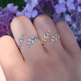 Leaf Ring | Adjustable 925 Sterling Silver Cubic Zirconia Ring