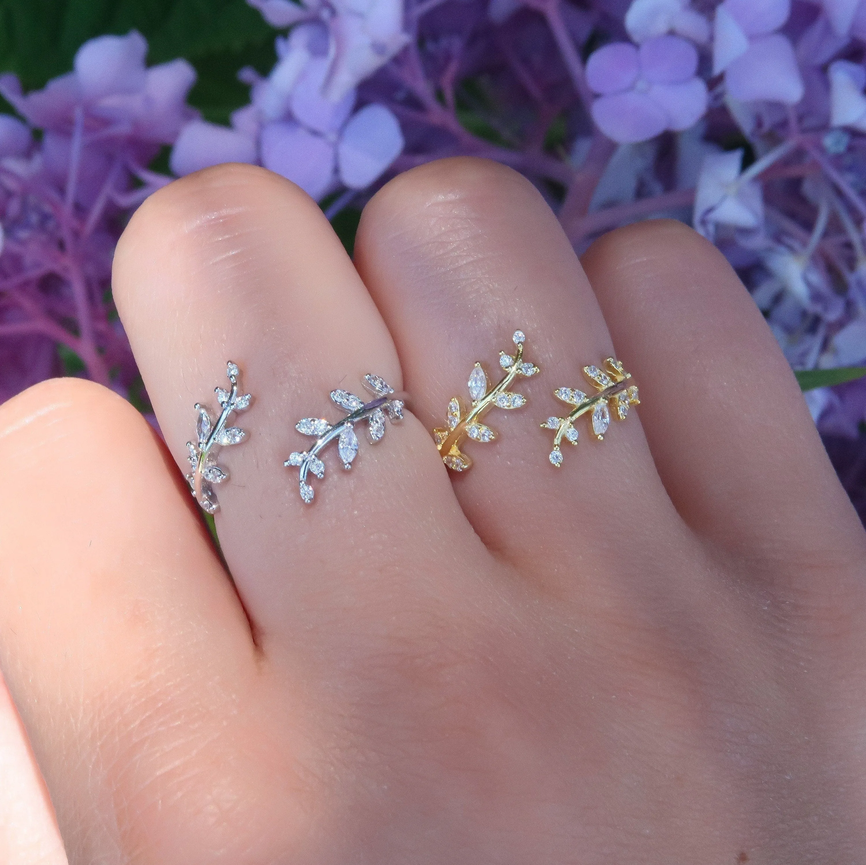 Leaf Ring | Adjustable 925 Sterling Silver Cubic Zirconia Ring