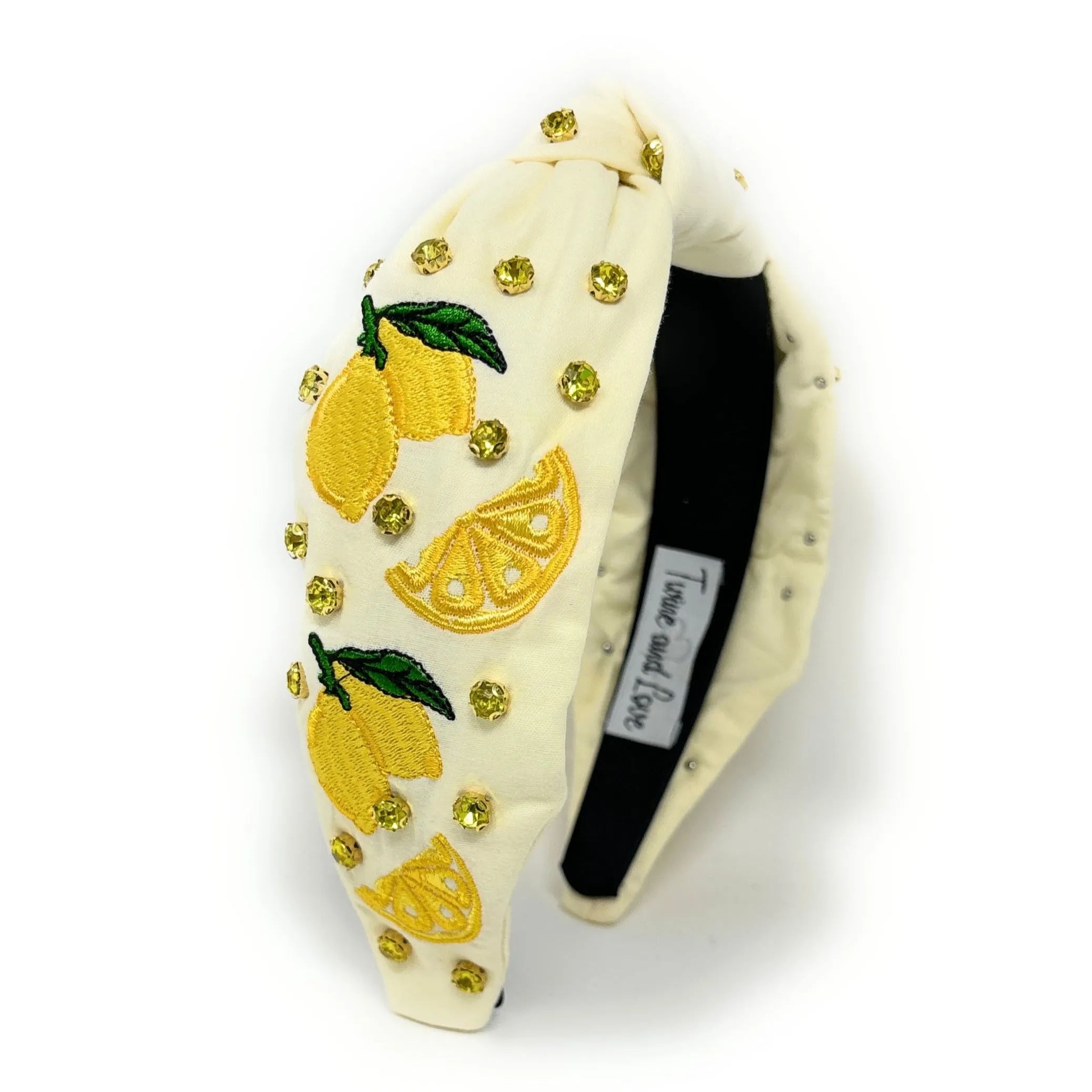 Lemon Embroidered Jeweled knot Headband
