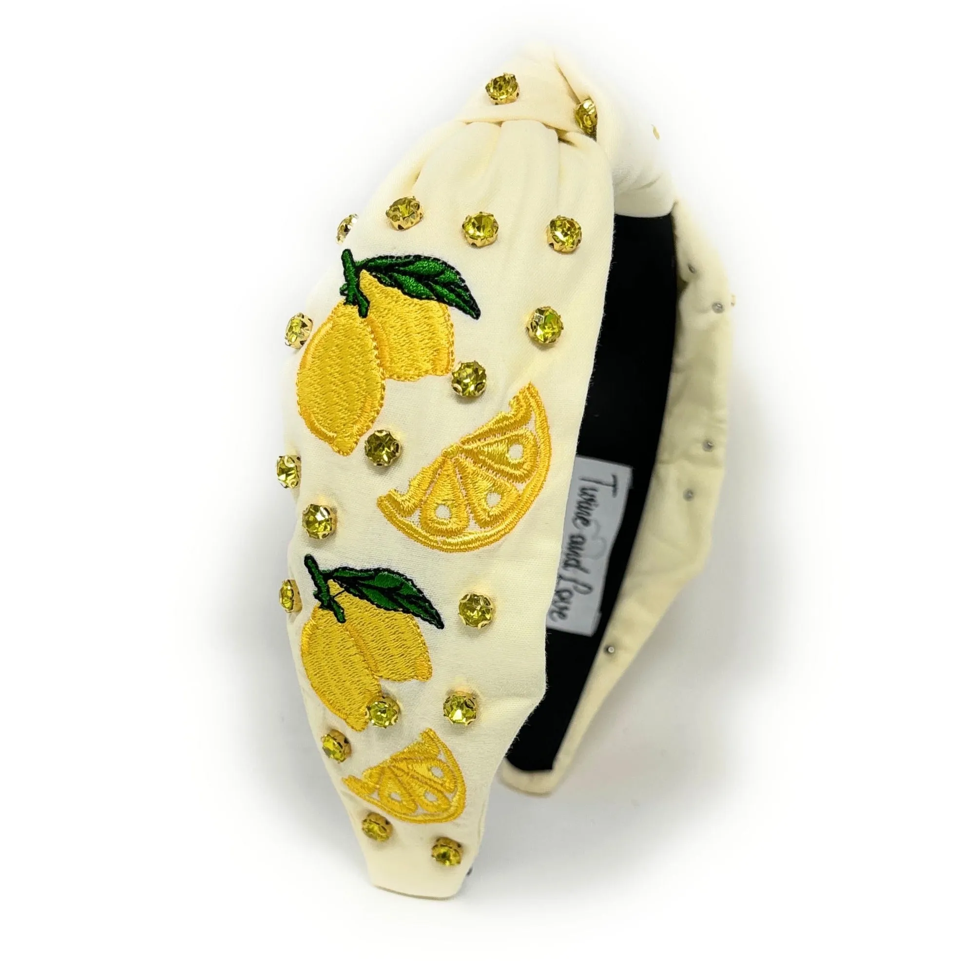 Lemon Embroidered Jeweled knot Headband