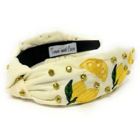 Lemon Embroidered Jeweled knot Headband