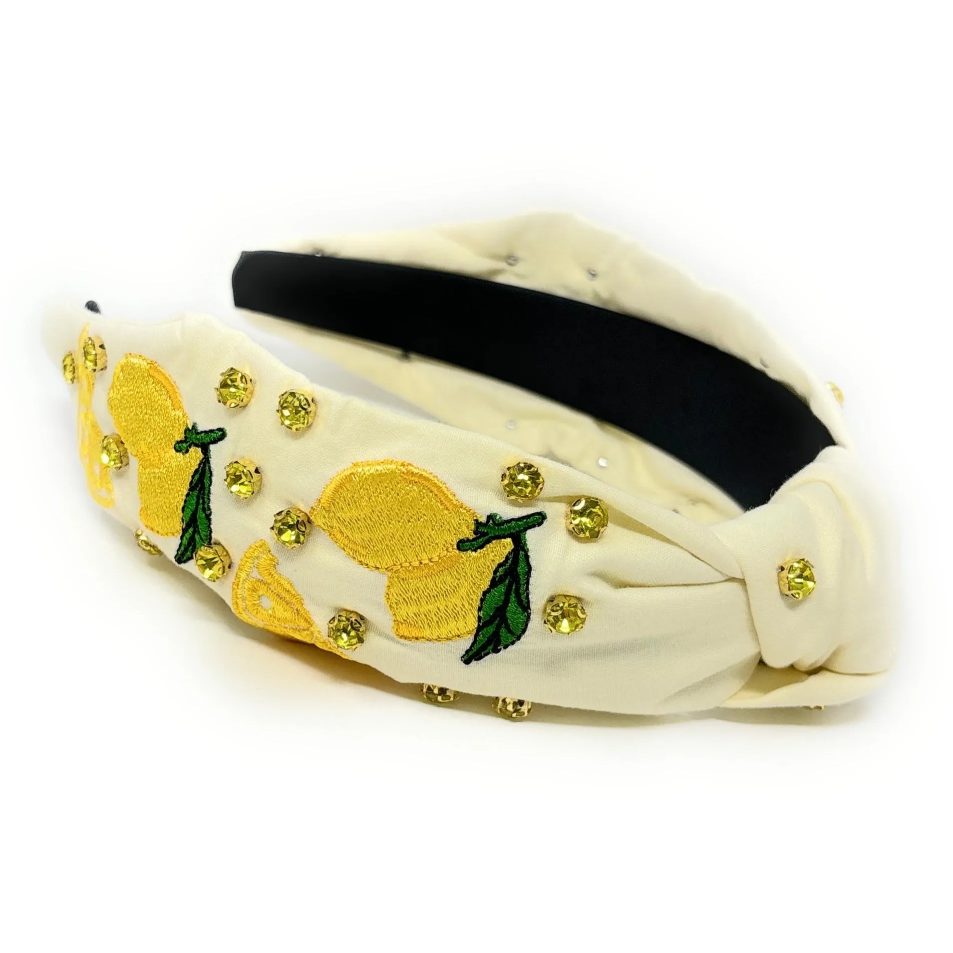 Lemon Embroidered Jeweled knot Headband
