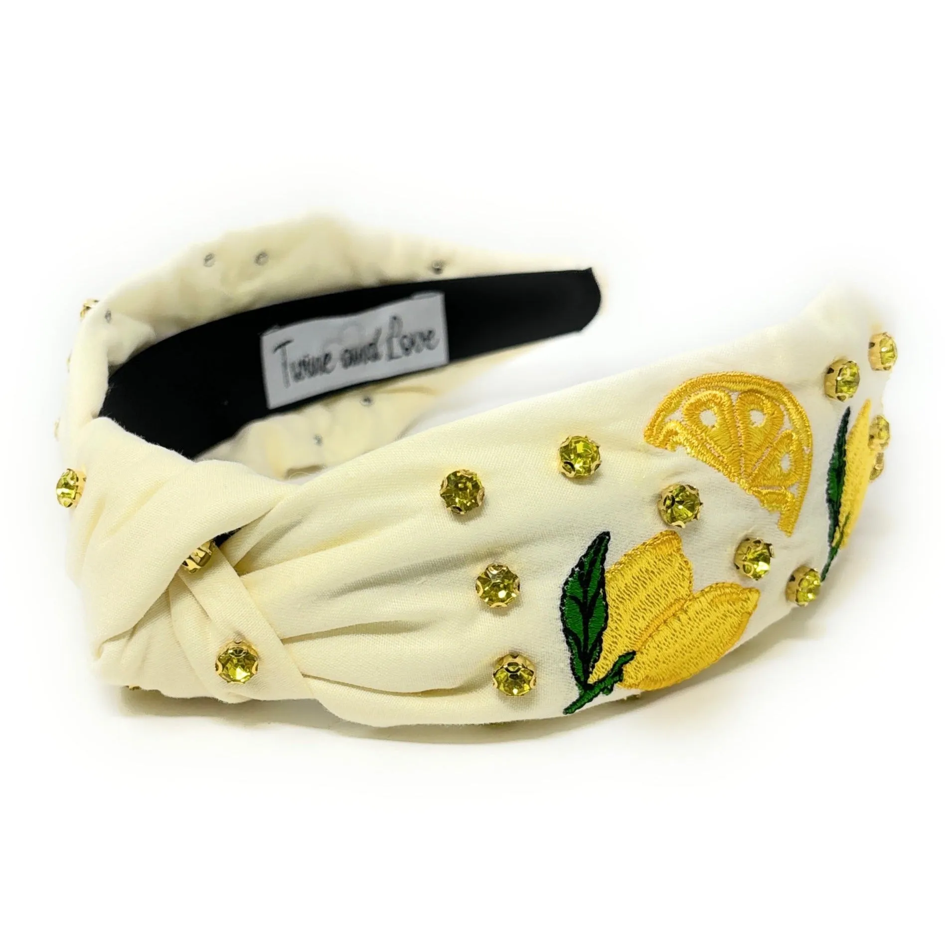 Lemon Embroidered Jeweled knot Headband