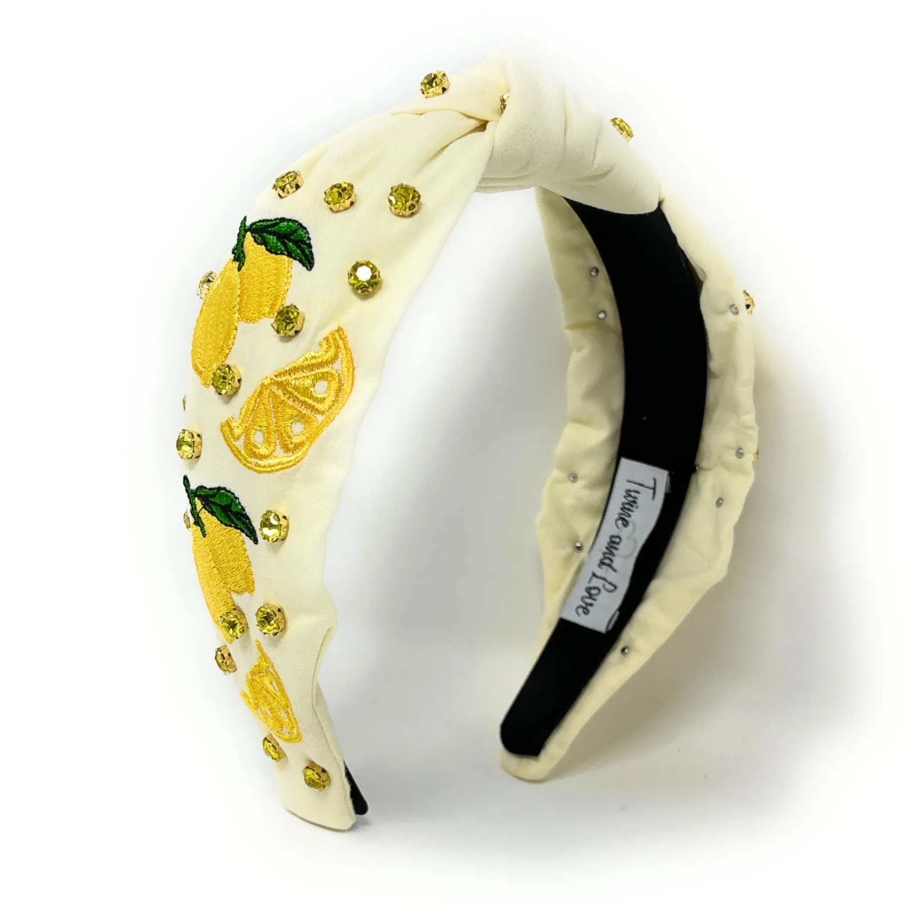 Lemon Embroidered Jeweled knot Headband
