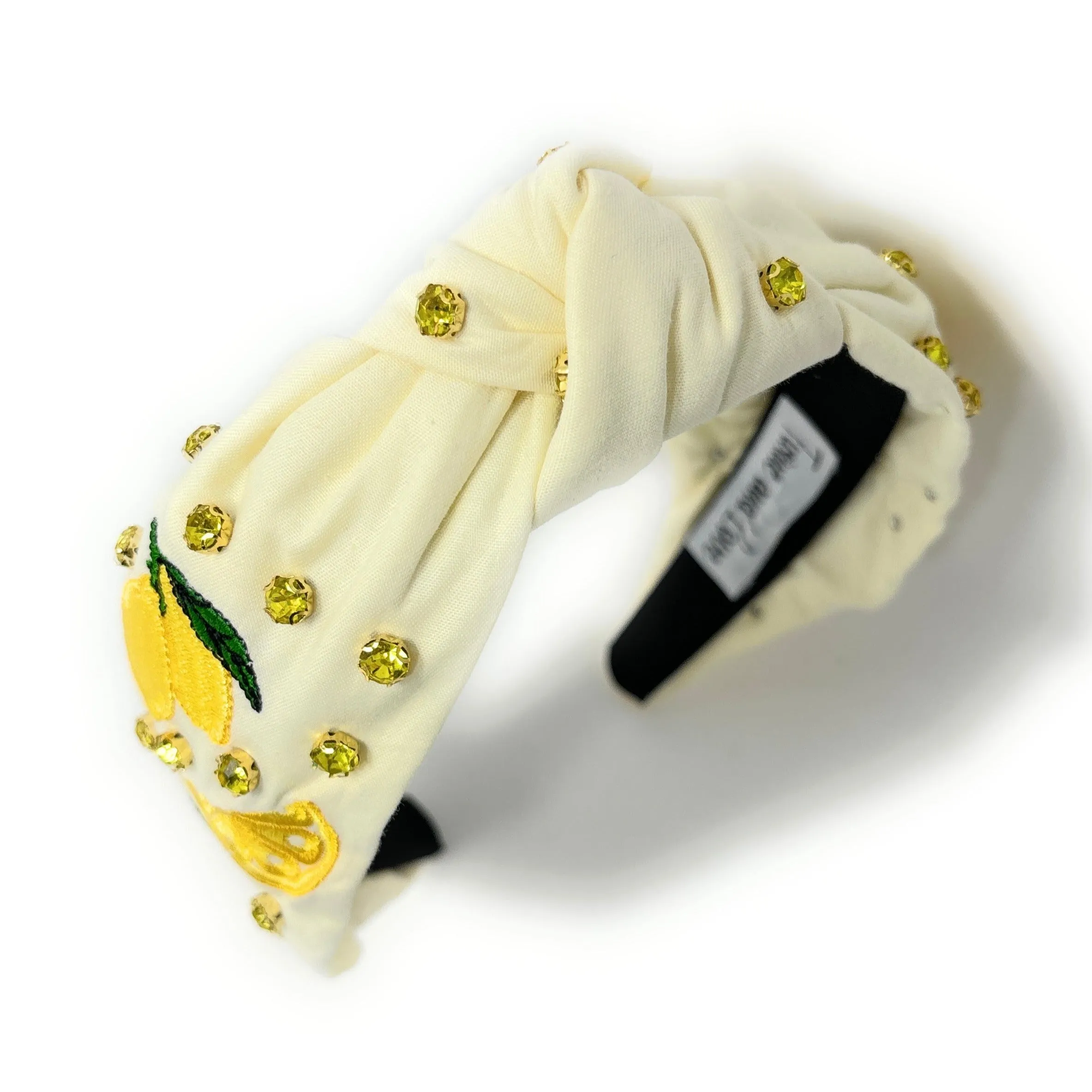 Lemon Embroidered Jeweled knot Headband