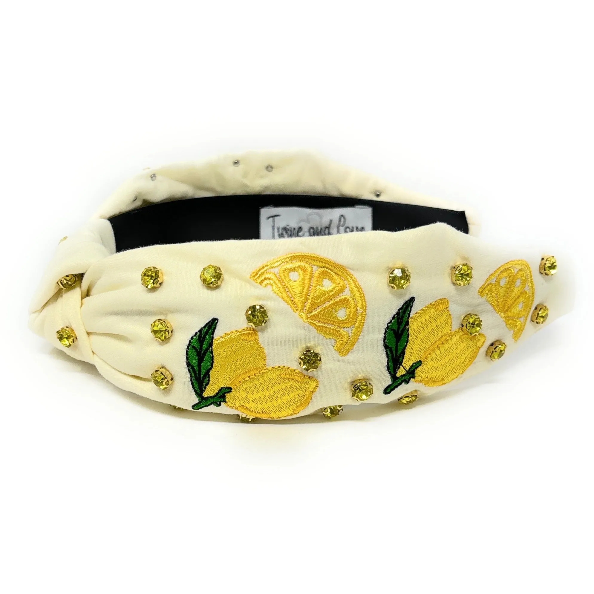 Lemon Embroidered Jeweled knot Headband