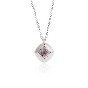 Lotus Cushion Pendant with Ruby in Sterling Silver by Adel Chefridi