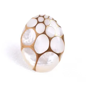 Maki-e Urushi Lacquer Brooch - White South Sea Pearl Shell / Thread Pattern  -, Traditional Japanese Urushi Lacquer Jewelry