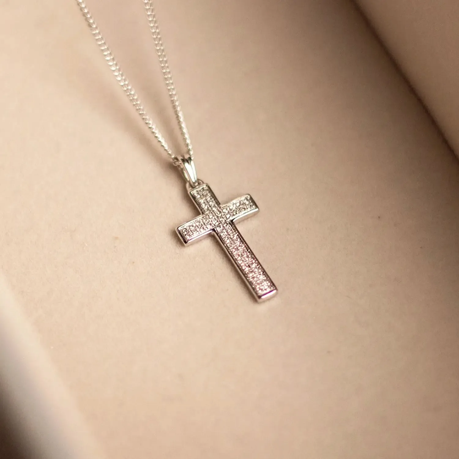 Men's Diamond Cross Necklace in Solid White Gold