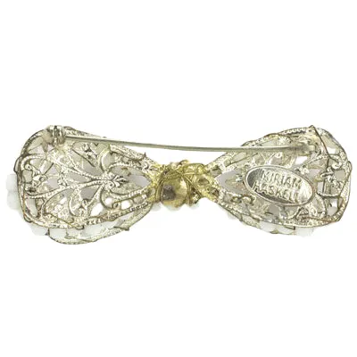 Milk Glass Bead Bow Brooch by Miriam Haskell