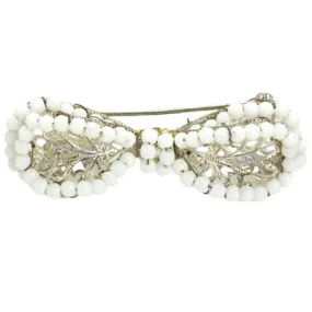 Milk Glass Bead Bow Brooch by Miriam Haskell