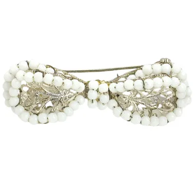 Milk Glass Bead Bow Brooch by Miriam Haskell