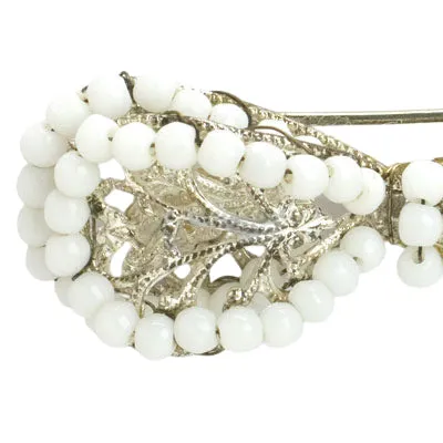 Milk Glass Bead Bow Brooch by Miriam Haskell