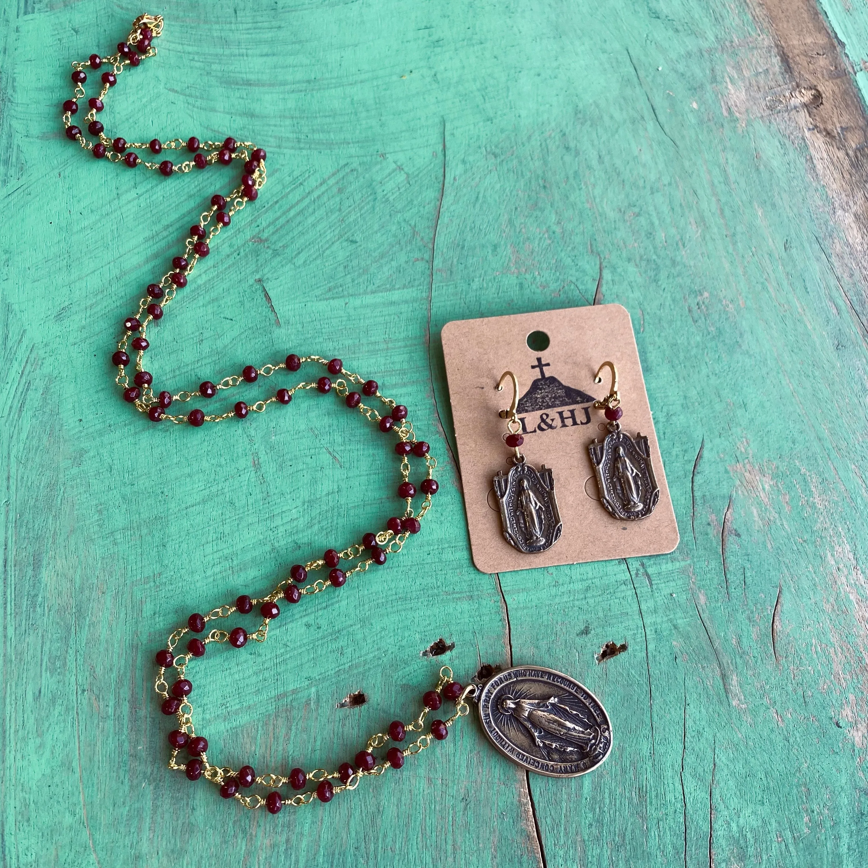 Miraculous Medal Ruby Red Set