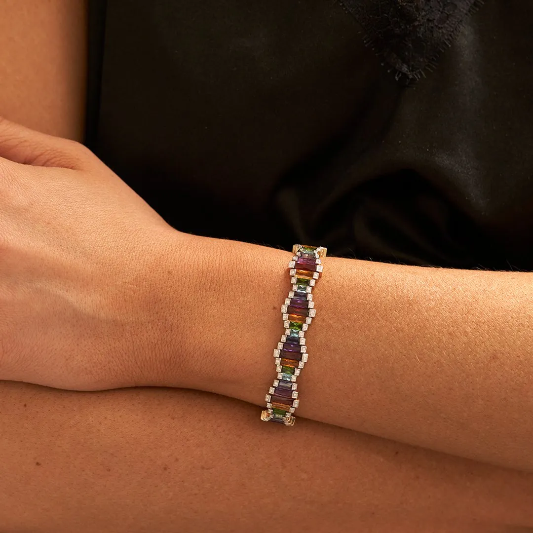 Mixed Gemstone & Diamond Flexing Tennis Bracelet