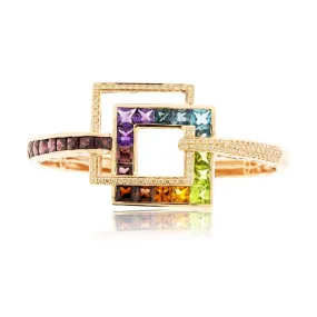 Mixed Gemstone & Diamond Square Flexing Bangle Bracelet