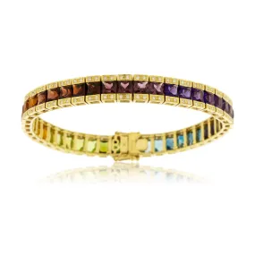 Mixed Gemstone Rainbow & Diamond Tennis Style Bracelet