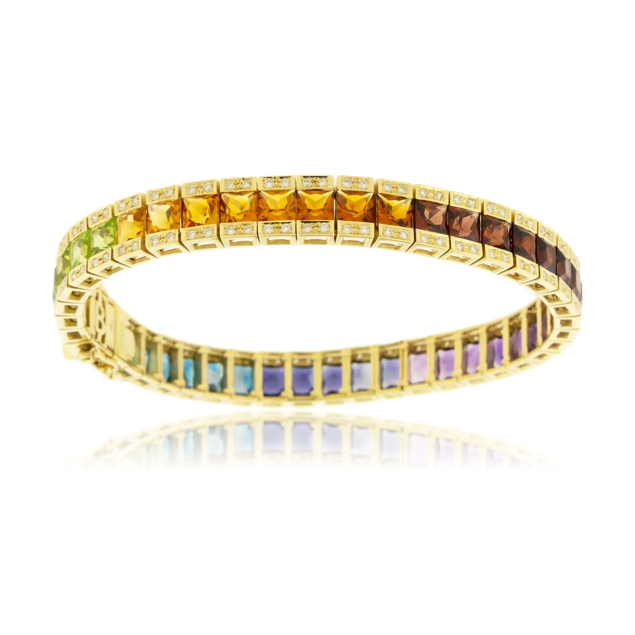Mixed Gemstone Rainbow & Diamond Tennis Style Bracelet