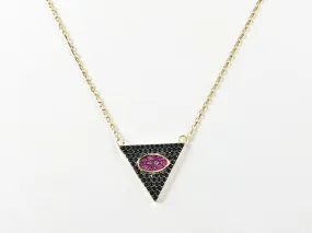 Modern Triangle With Oval Center Design With Micro Ruby & Black CZ Silver Necklace