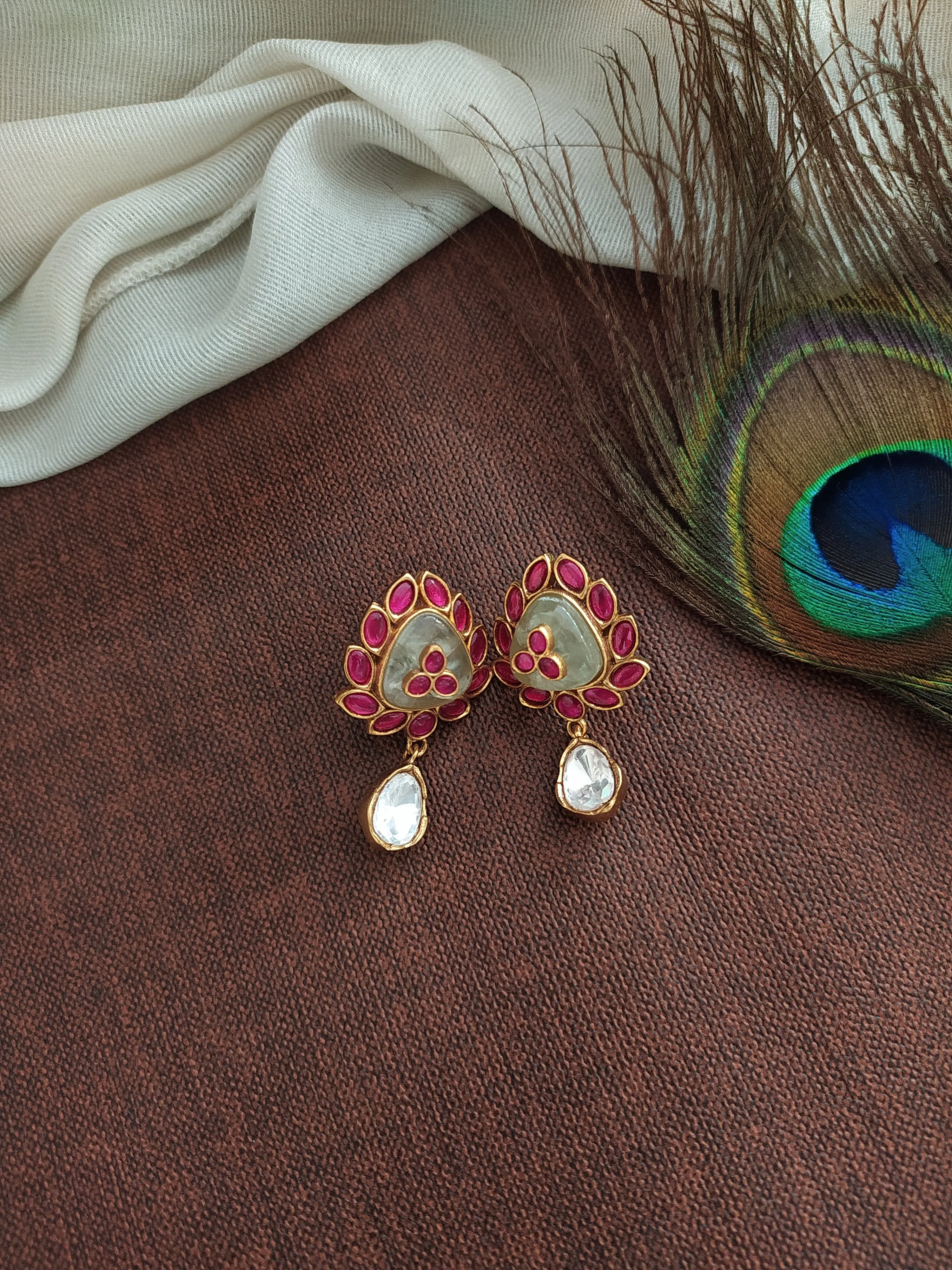 Moissanite Necklace Set with Quartz, Kundan, and Moissanite Stones in White and Ruby