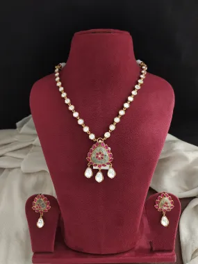 Moissanite Necklace Set with Quartz, Kundan, and Moissanite Stones in White and Ruby
