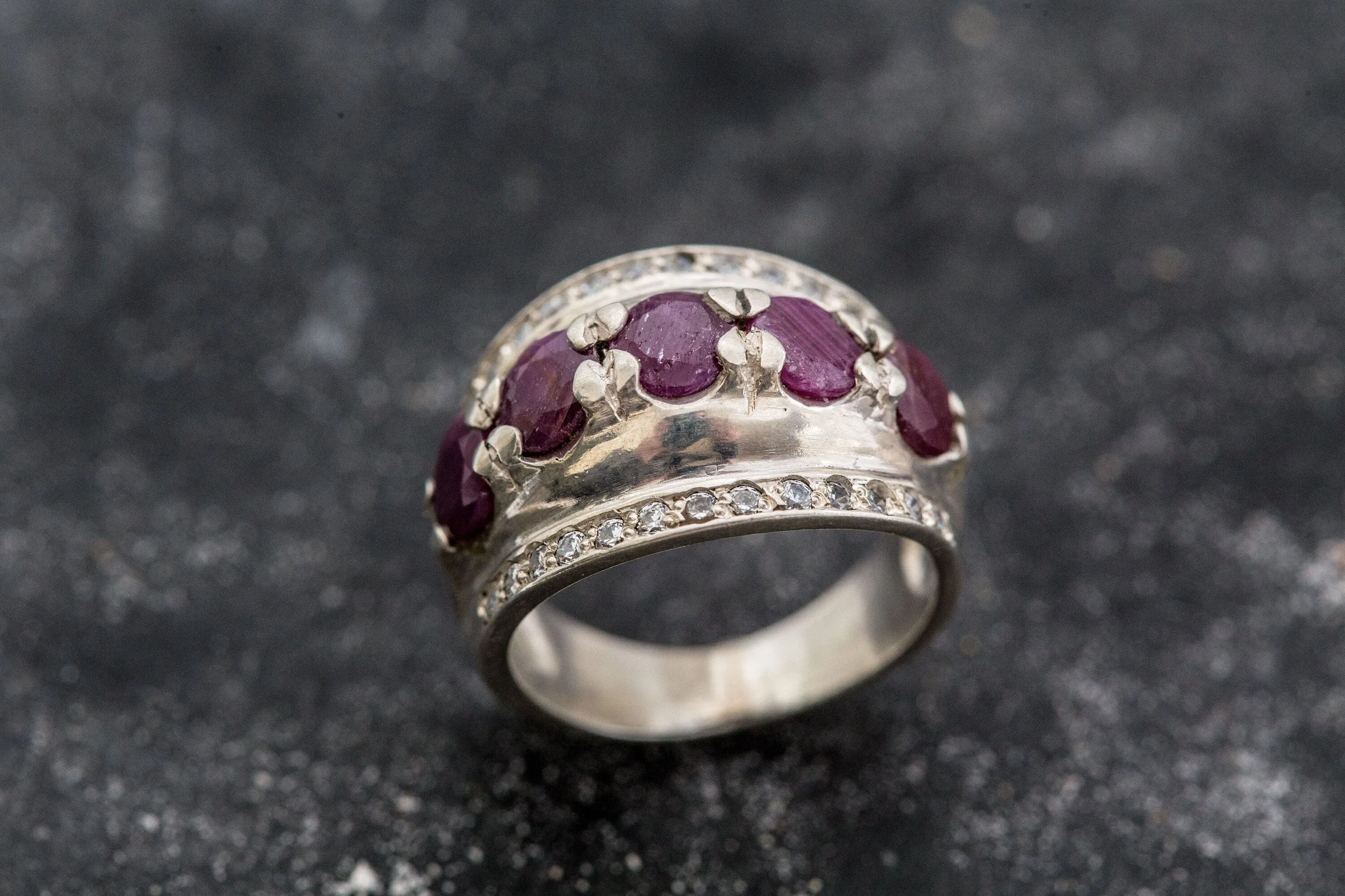 Natural Ruby Ring - Red Dome Ring - Wide Vintage Ring