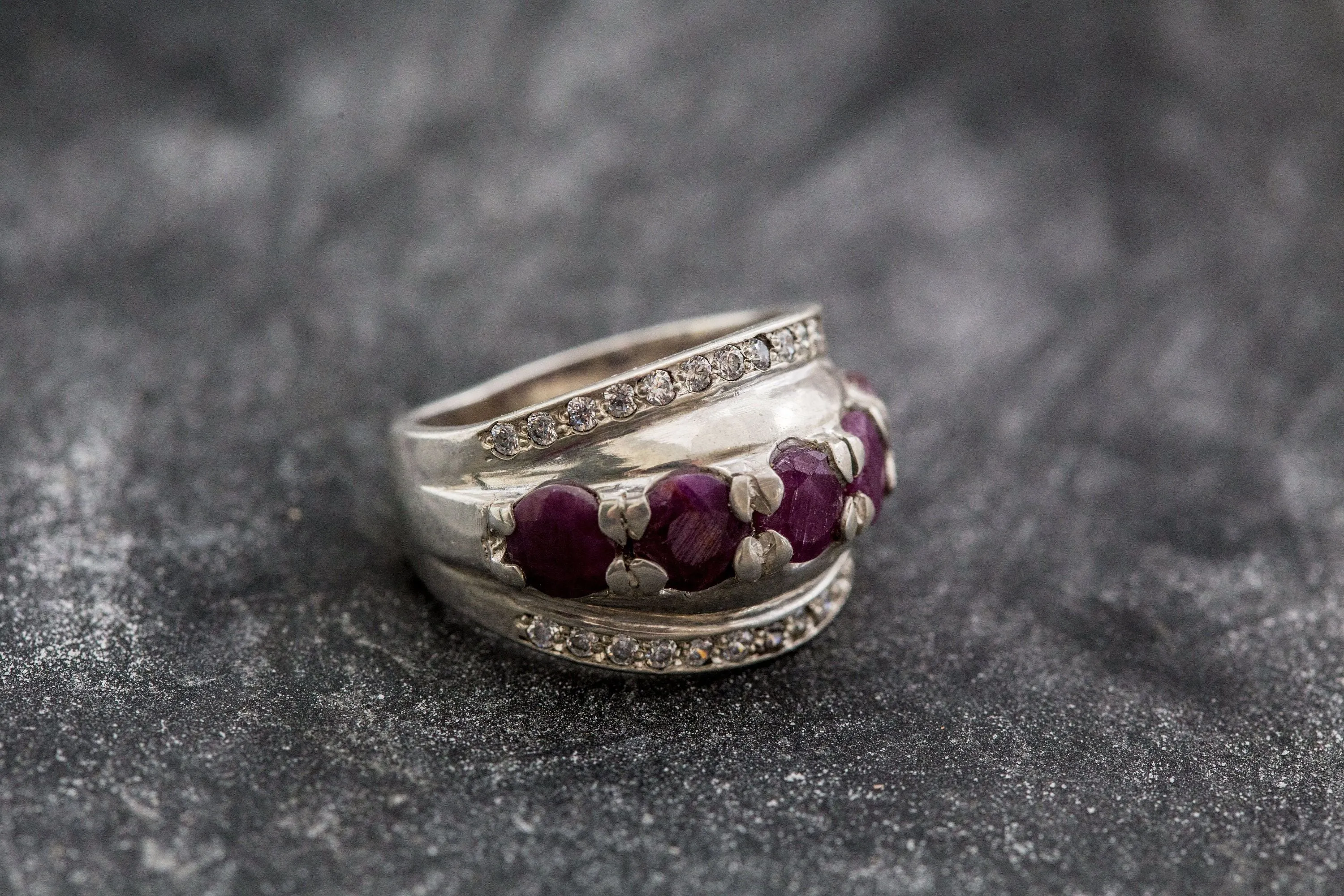 Natural Ruby Ring - Red Dome Ring - Wide Vintage Ring