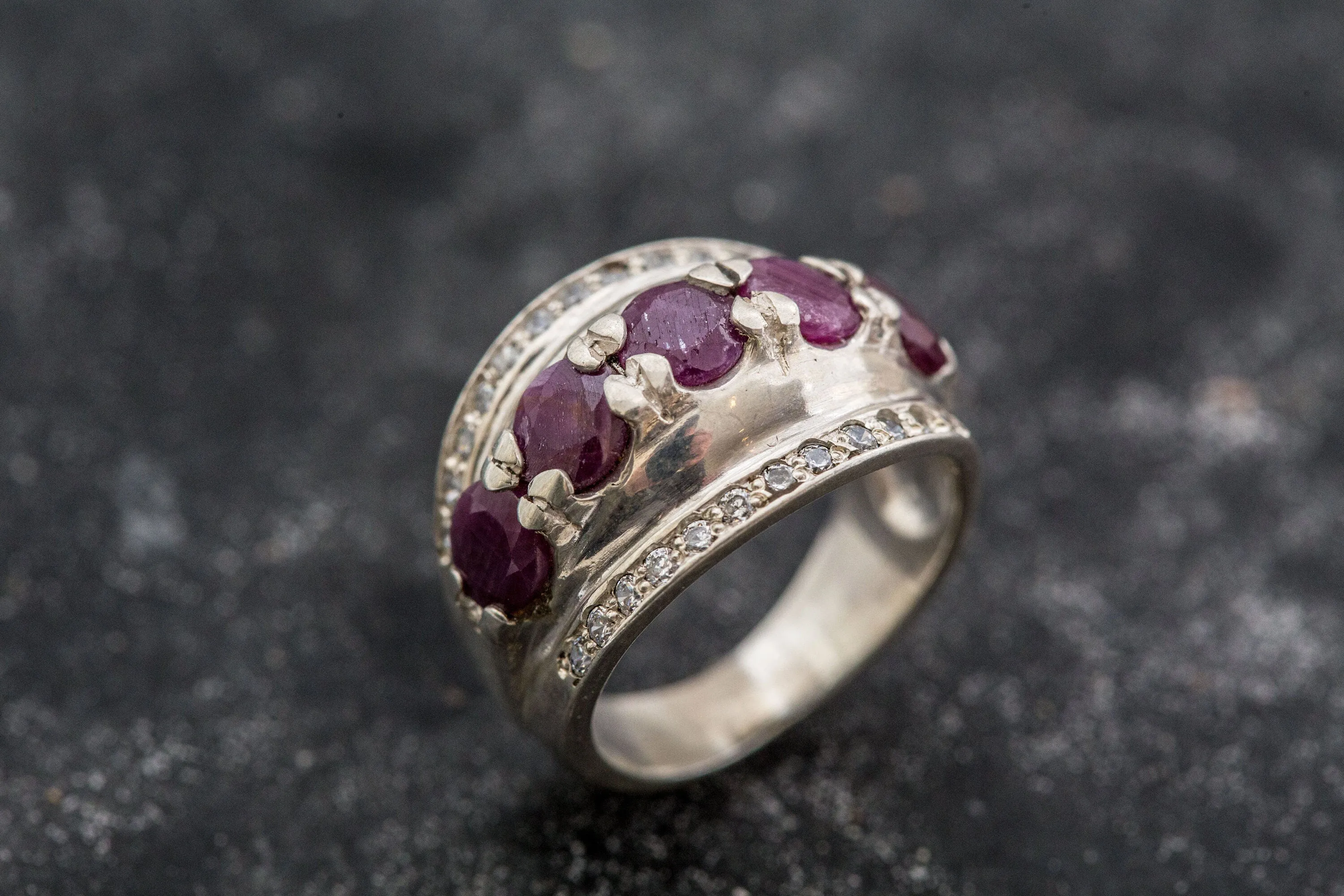Natural Ruby Ring - Red Dome Ring - Wide Vintage Ring