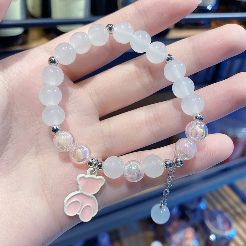 New Cute Bear Matte Crystal Bracelet Night Market Stall Boutique Bracelet Wholesale Gift for Bestie