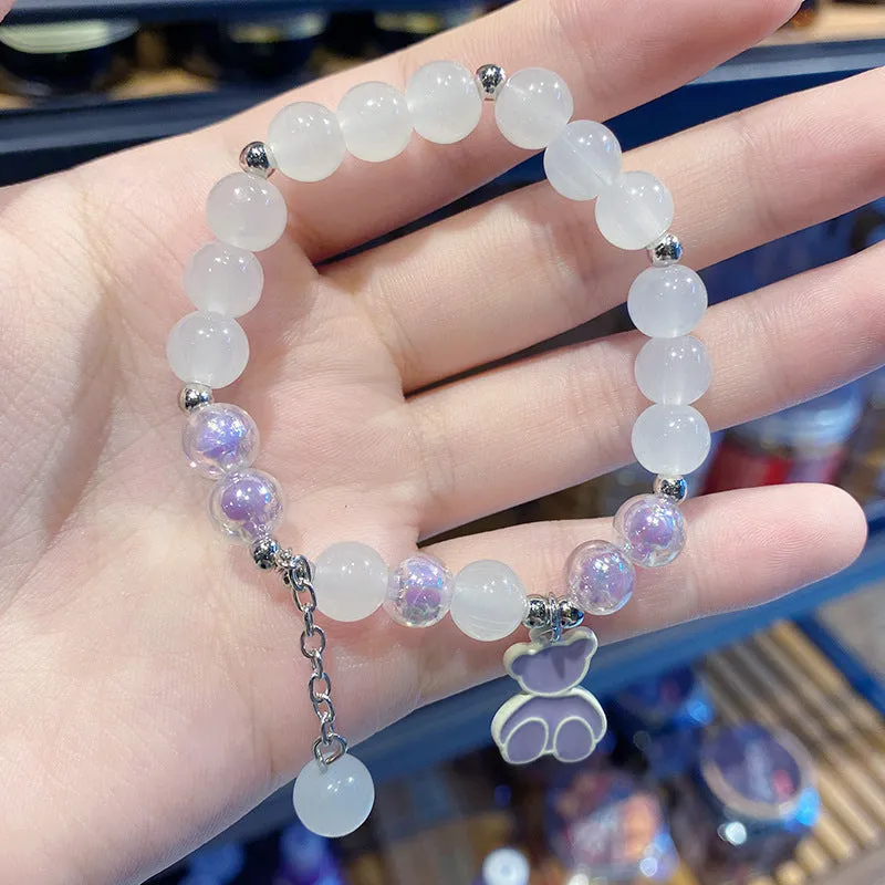 New Cute Bear Matte Crystal Bracelet Night Market Stall Boutique Bracelet Wholesale Gift for Bestie