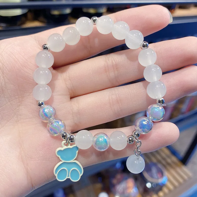 New Cute Bear Matte Crystal Bracelet Night Market Stall Boutique Bracelet Wholesale Gift for Bestie