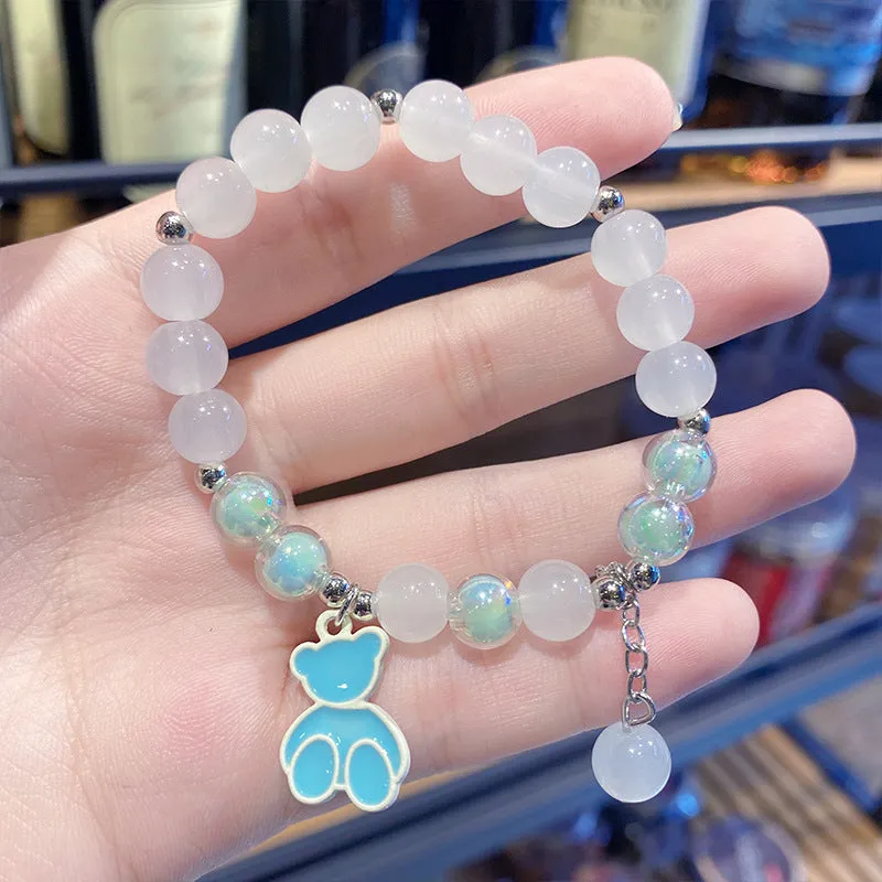 New Cute Bear Matte Crystal Bracelet Night Market Stall Boutique Bracelet Wholesale Gift for Bestie