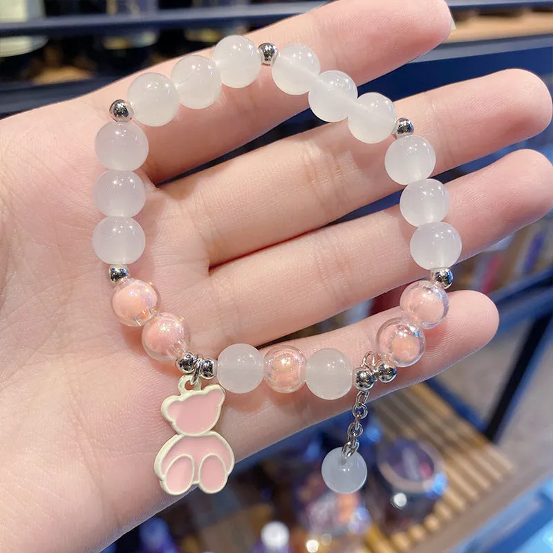 New Cute Bear Matte Crystal Bracelet Night Market Stall Boutique Bracelet Wholesale Gift for Bestie