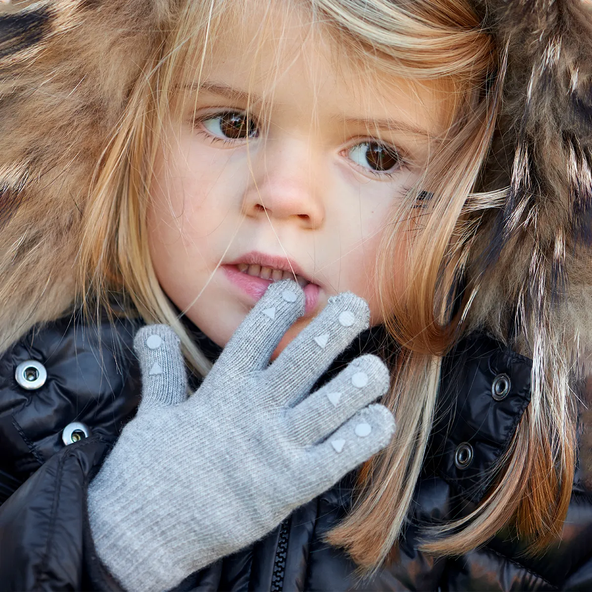 Non-Slip Grip Gloves for Babies and Toddlers - Organic Cotton - Grey Melange