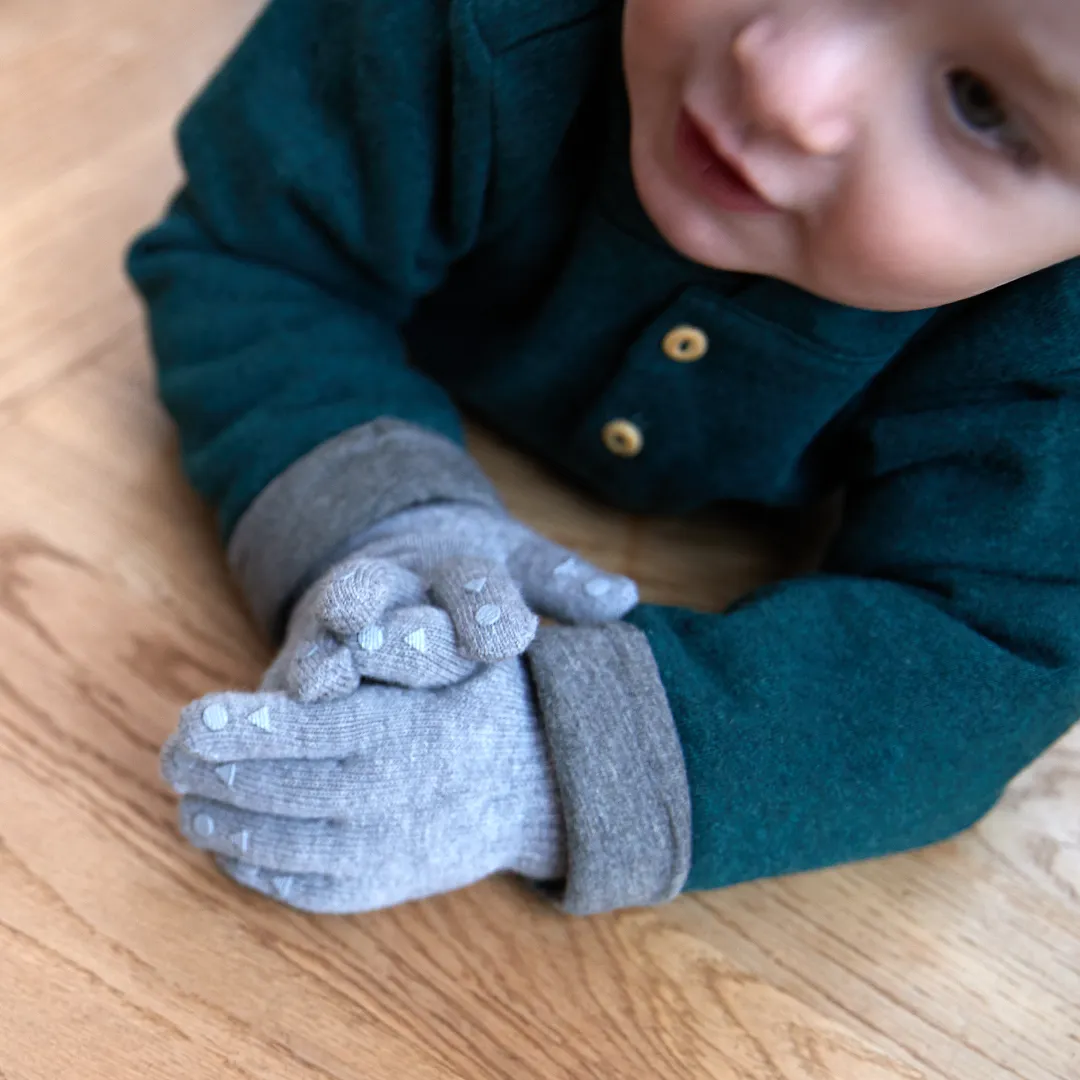 Non-Slip Grip Gloves for Babies and Toddlers - Organic Cotton - Grey Melange