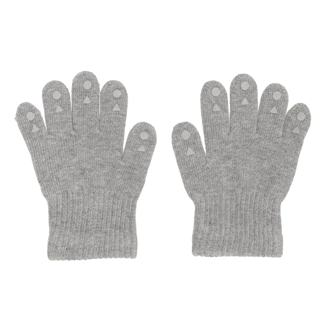 Non-Slip Grip Gloves for Babies and Toddlers - Organic Cotton - Grey Melange