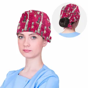 Nurse Scrub Cap Doggie Christmas Red  Scrub Cap