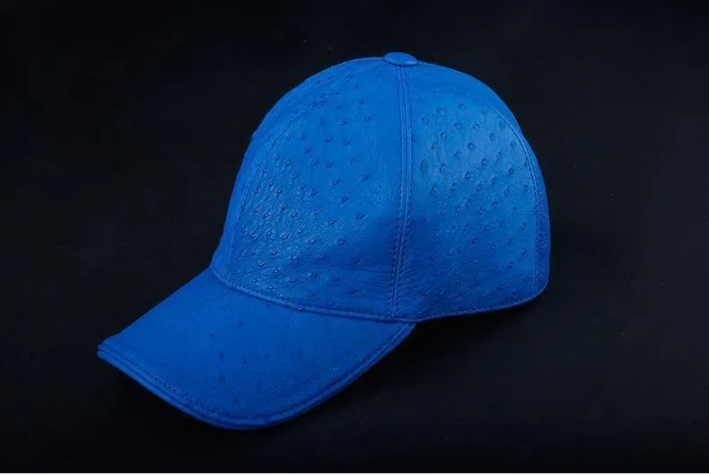 Ostrich Leather Strap back Baseball Cap Blue