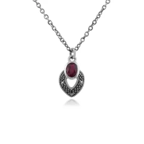Ovale Rubin & Markasit Halskette in 925 Sterling Silber