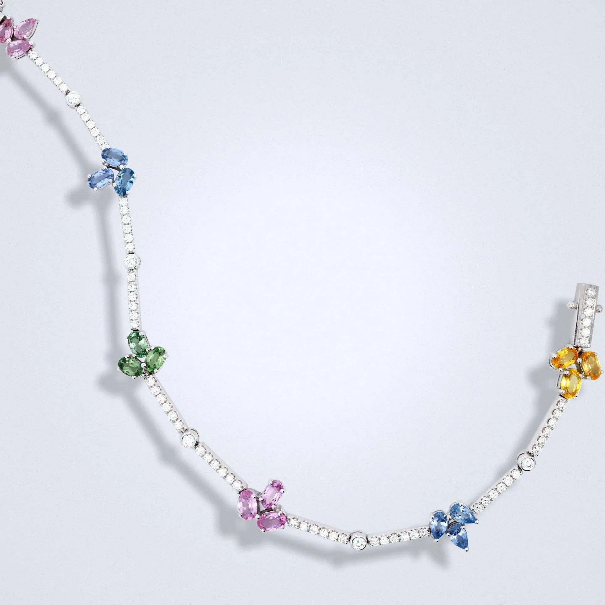 Pastel Sapphire Flowers Diamond Bracelet