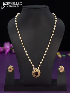 Pearl necklace with ruby and cz stones