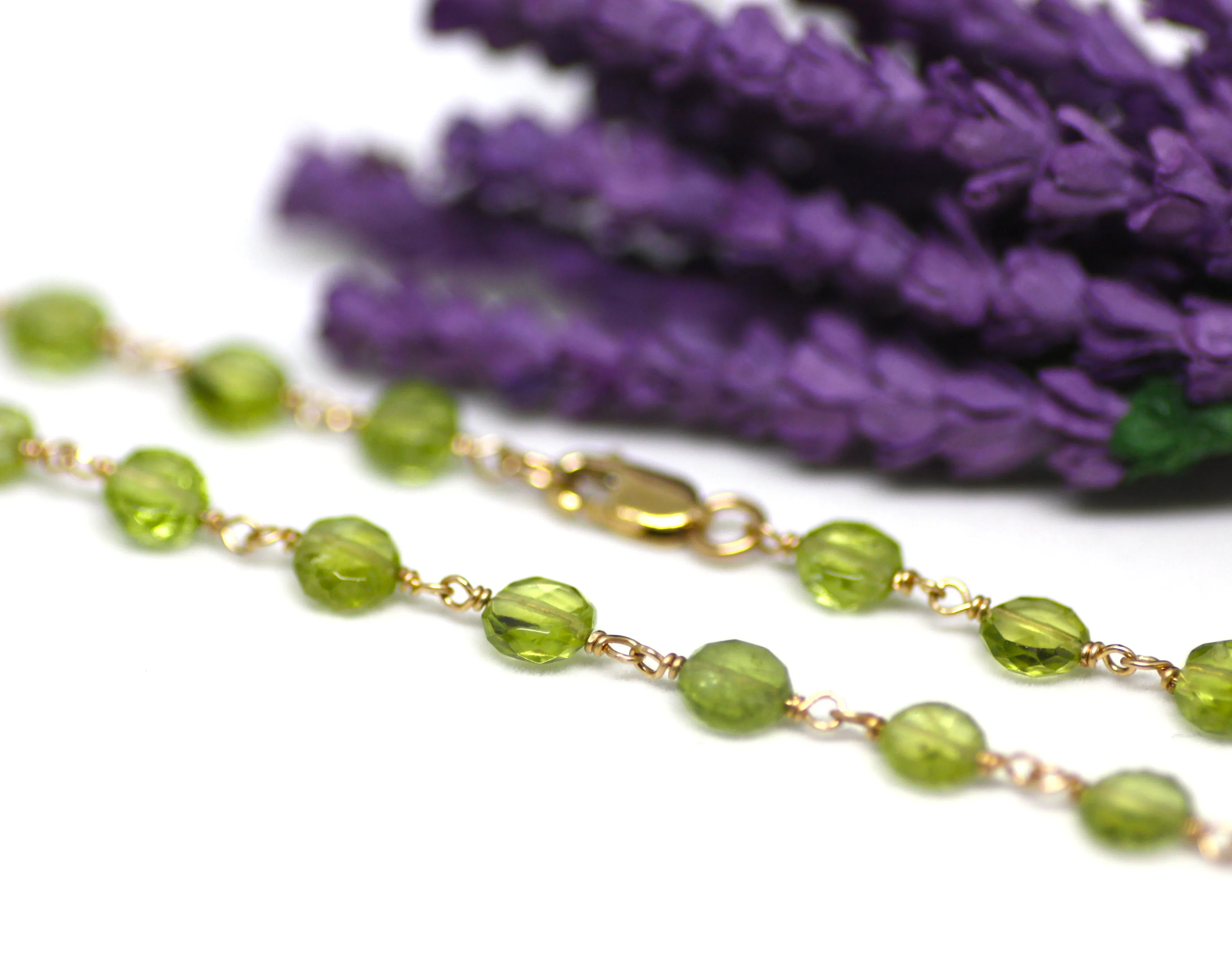 Peridot Bracelet in Wire Wrapped Gold