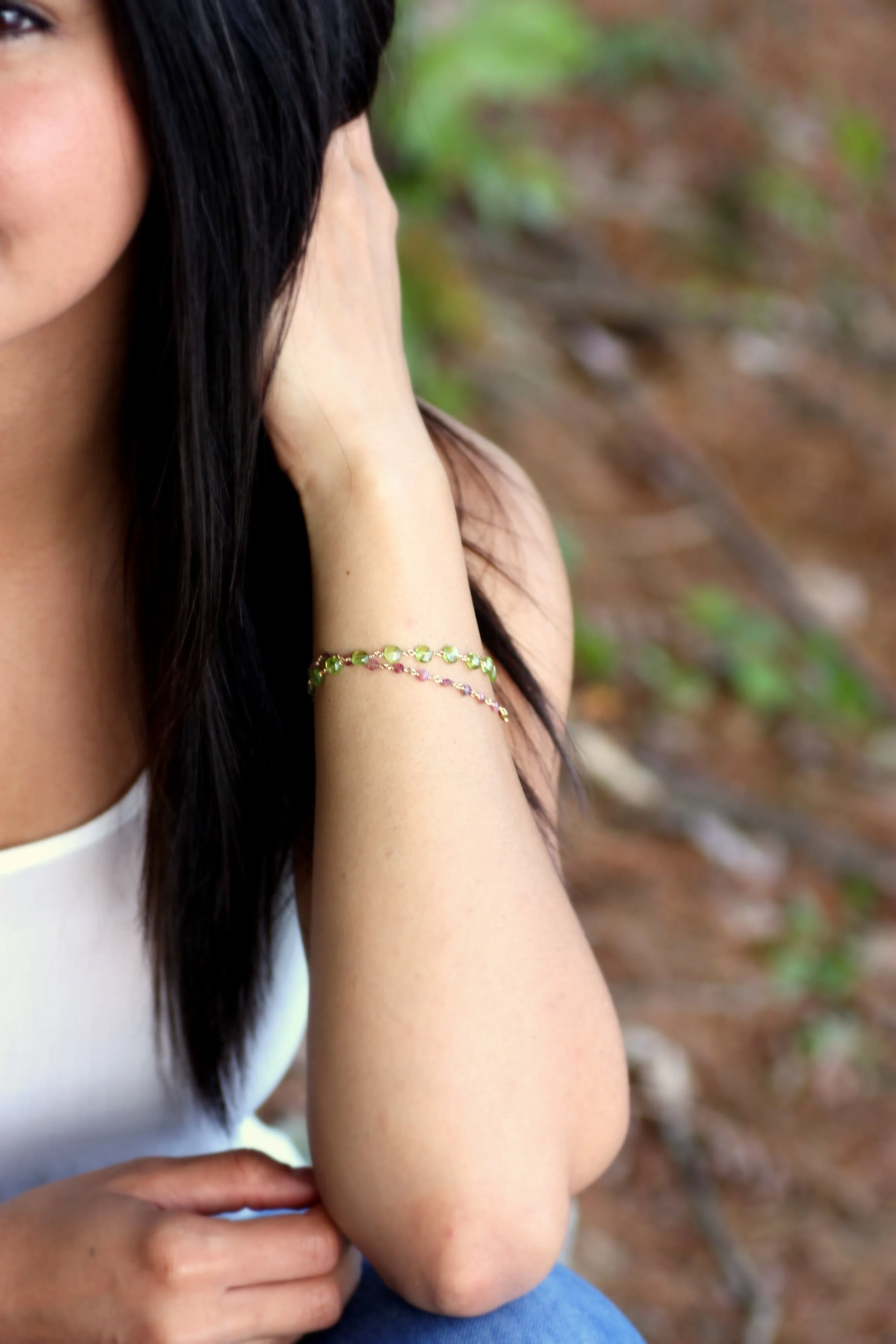 Peridot Bracelet in Wire Wrapped Gold