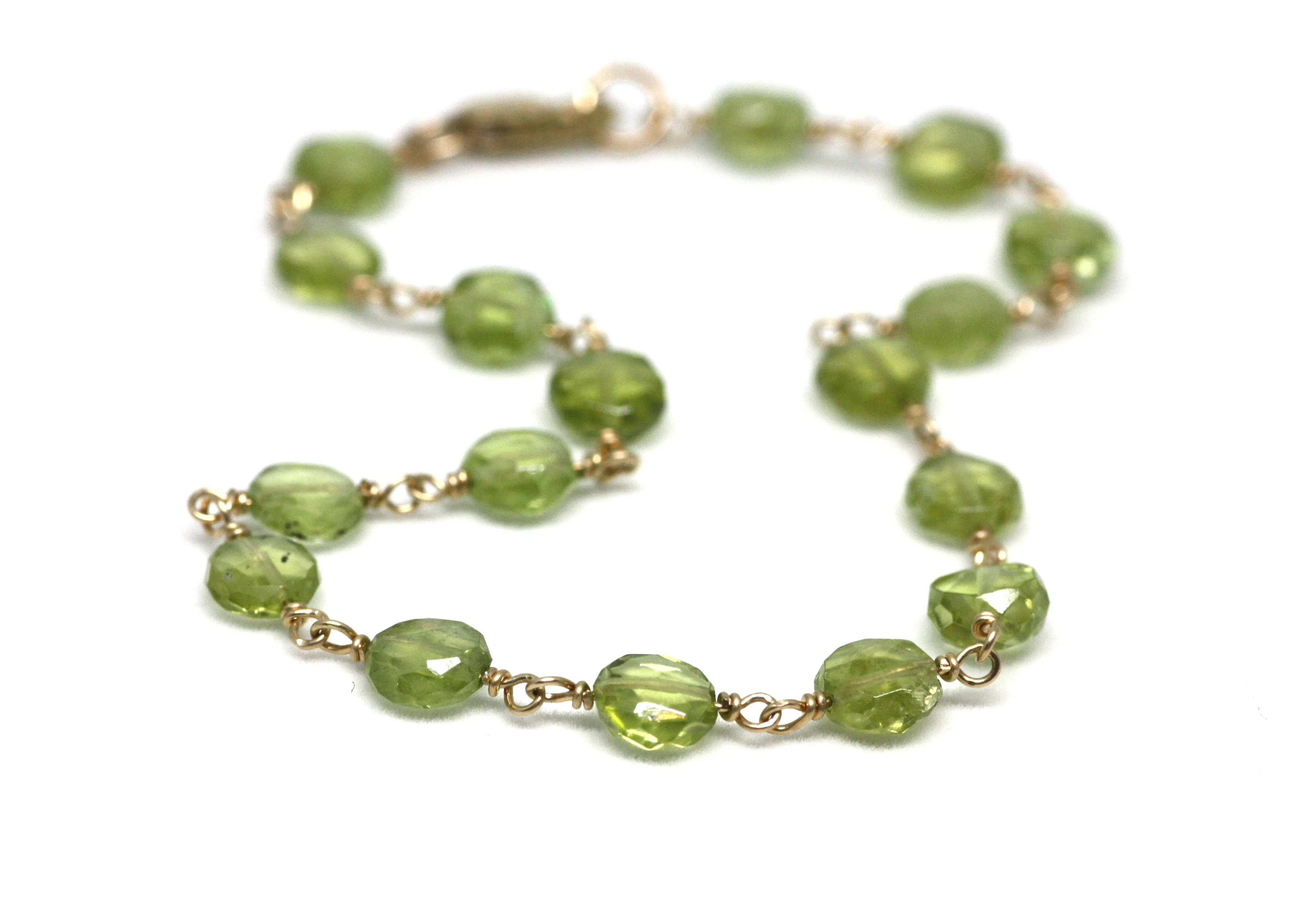 Peridot Bracelet in Wire Wrapped Gold