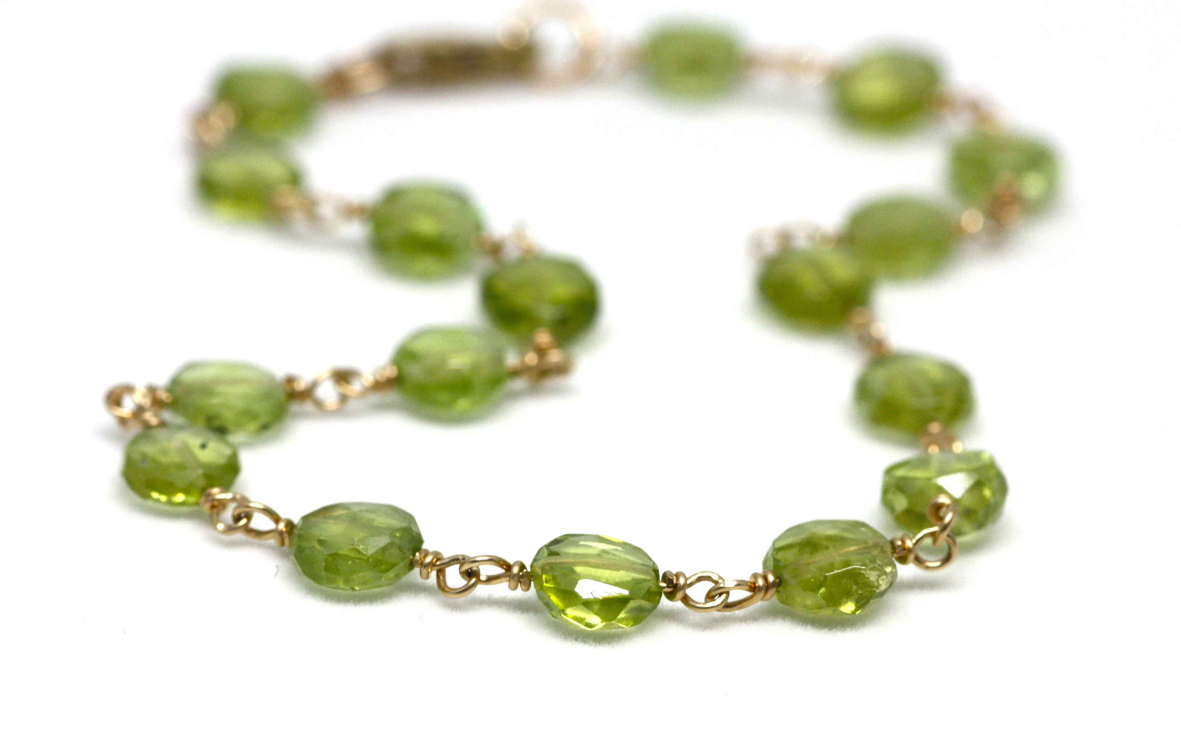 Peridot Bracelet in Wire Wrapped Gold